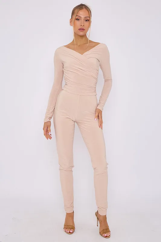 Plunge Wrap Detail Top And Leggings Slinky Co-Ord Set