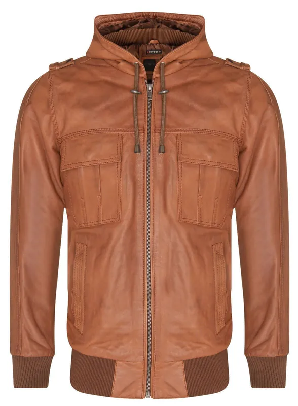 Leather Hooded Bomber Jacket - Tirana