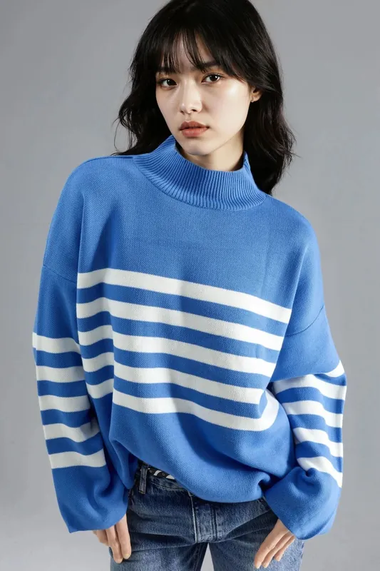 Oversized Striped Turtleneck Sweater - MyFashion