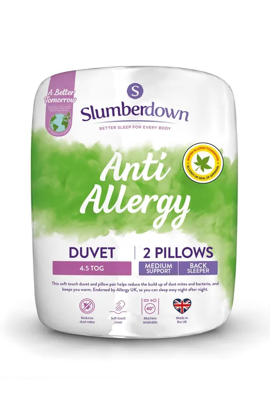 Anti Allergy 4.5 Tog Summer Duvet With 2 Pillows - Slumberdown