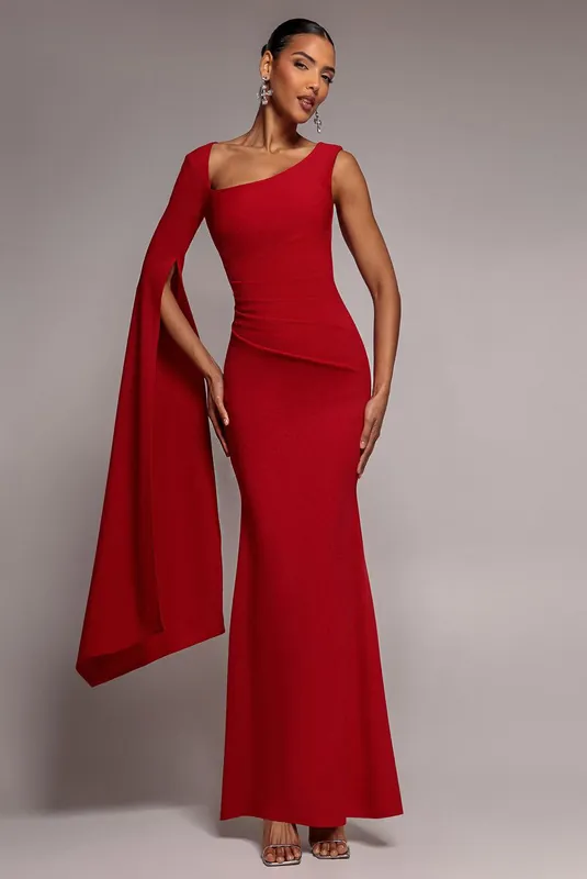 One Shoulder Cape Sleeve Maxi Dress - Goddiva