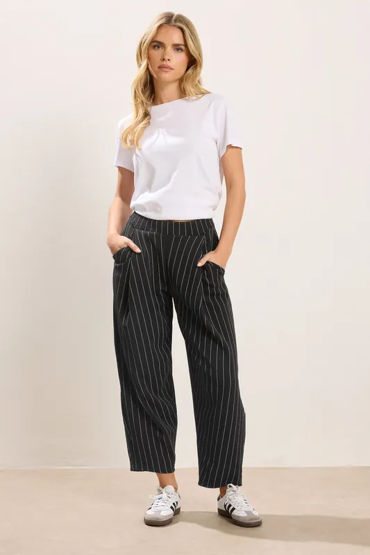 Petite Stripe Barrel Leg Trousers - PixieGirl