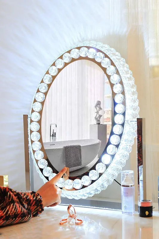 360° Rotation Vanity Oval Mirror with Lights 3 Color Lighting Modes Vanity Mirror - Living and Home