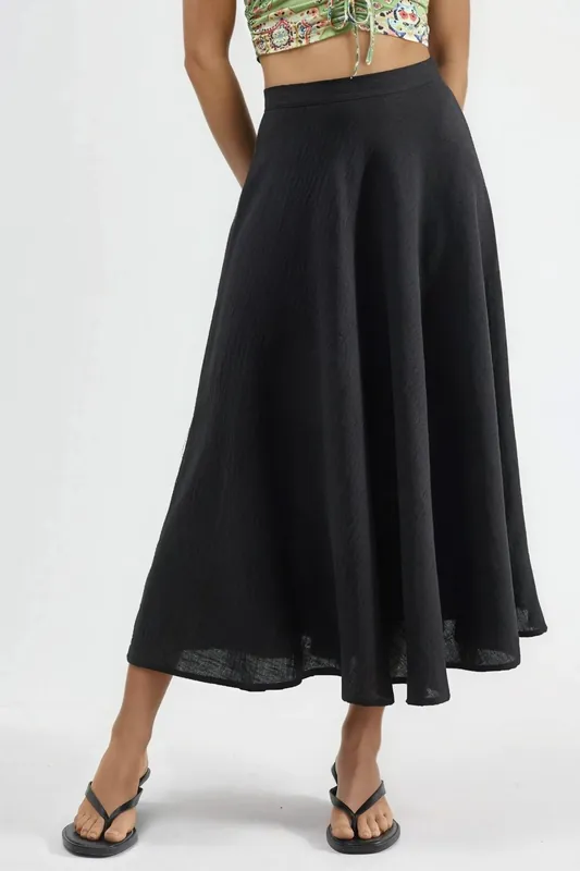 High Waist Textured A-Line Maxi Skirt