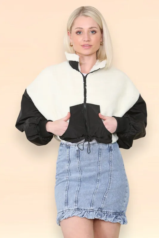 Windbreaker Jacket with Borg Contrast - ELAINA FASHION