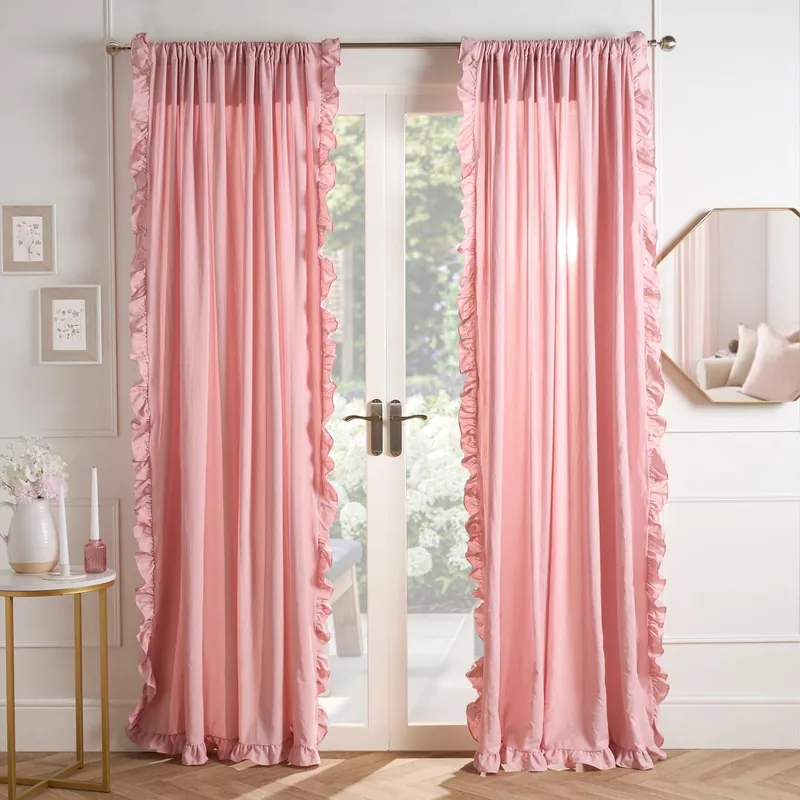 Frill Voile Net Curtains 2 Window Panels Sheer Rod Slot Top Pair Set - OHS