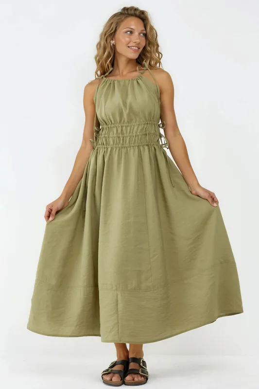 Ruched Strap Midi Dress - Busem