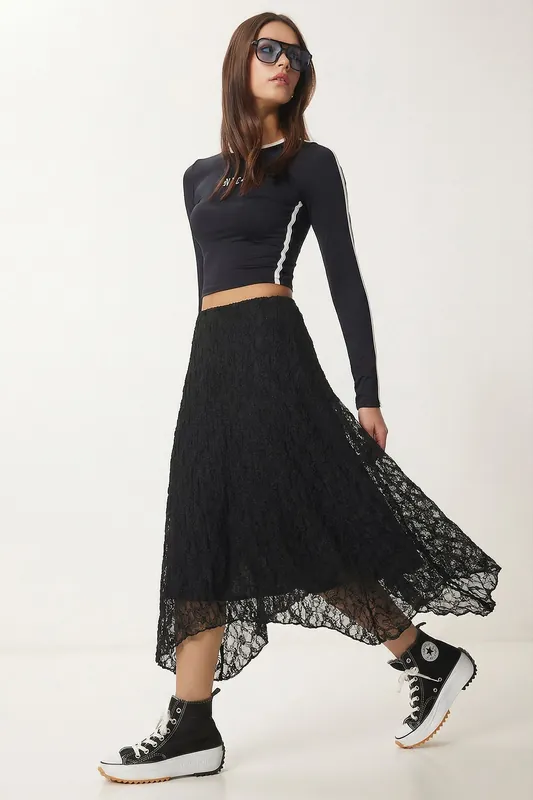 High Waist Lace Midi Skirt - Happiness Istanbul