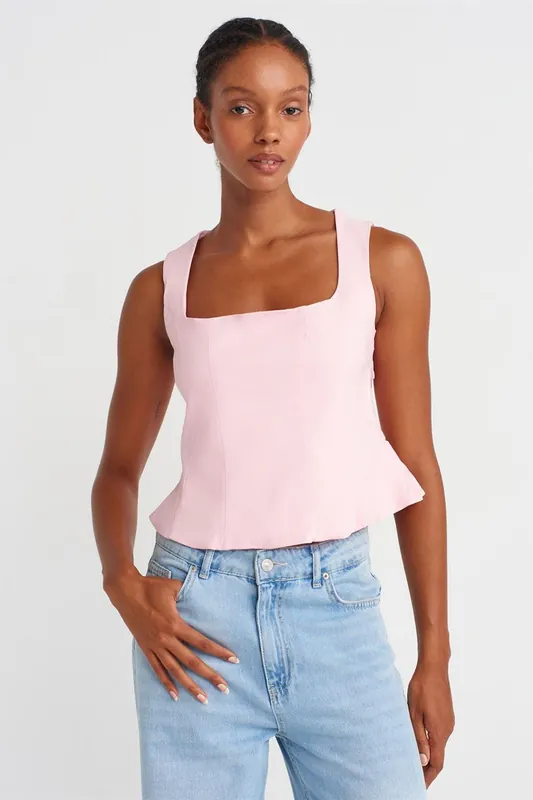Fitted Sleeveless Square-Neck Blouse