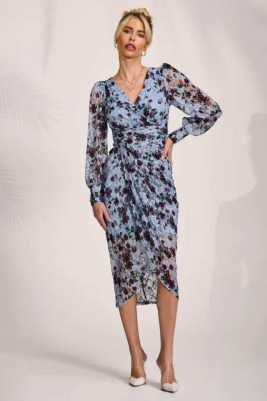 Lace Long Sleeve Ruched Bodycon Dress - Jolie Moi
