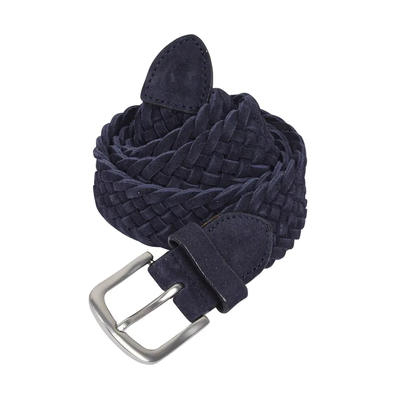 Kingston Suede Leather Woven Mens Belts - Silver Street London