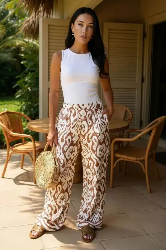 Multi Abstract Print Wide Leg Trousers - AX Paris