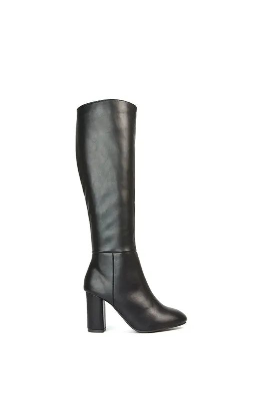 Jen' Knee High Block Heeled Boots With Zip Fastening - XY London