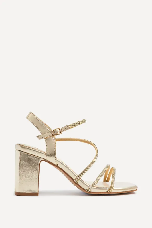 Kira Gold Diamante Block Heels - Linzi