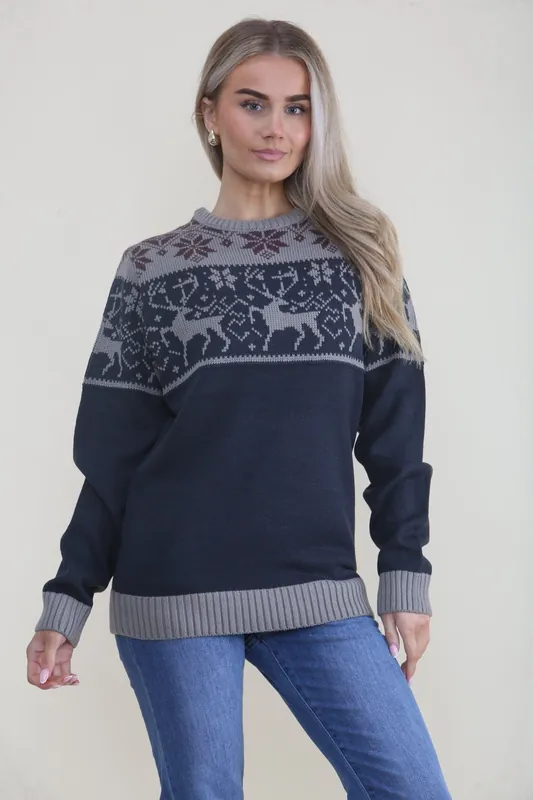 Navy Reindeer Knitted Christmas Jumper - Femme Luxe