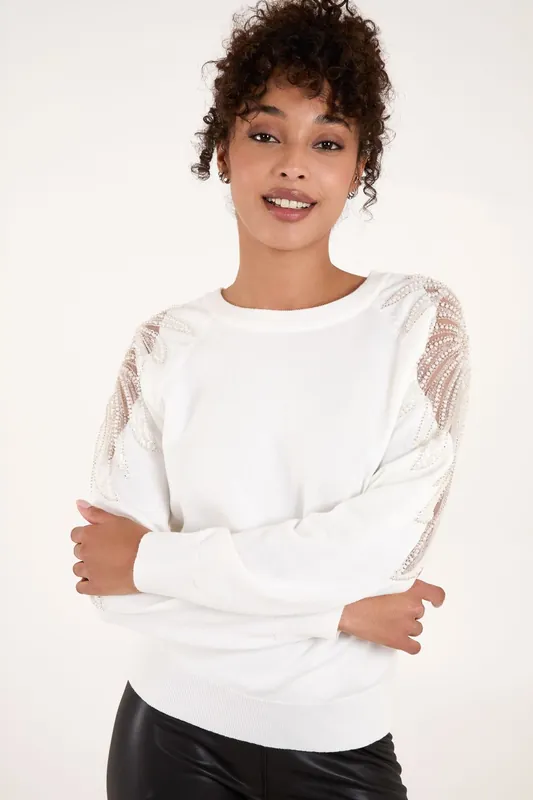 Embellished Sleeve Jumper - Blue Vanilla