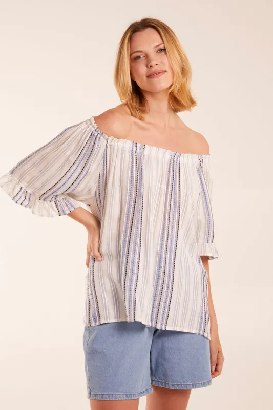 Bardot Top With Stripes - Blue Vanilla