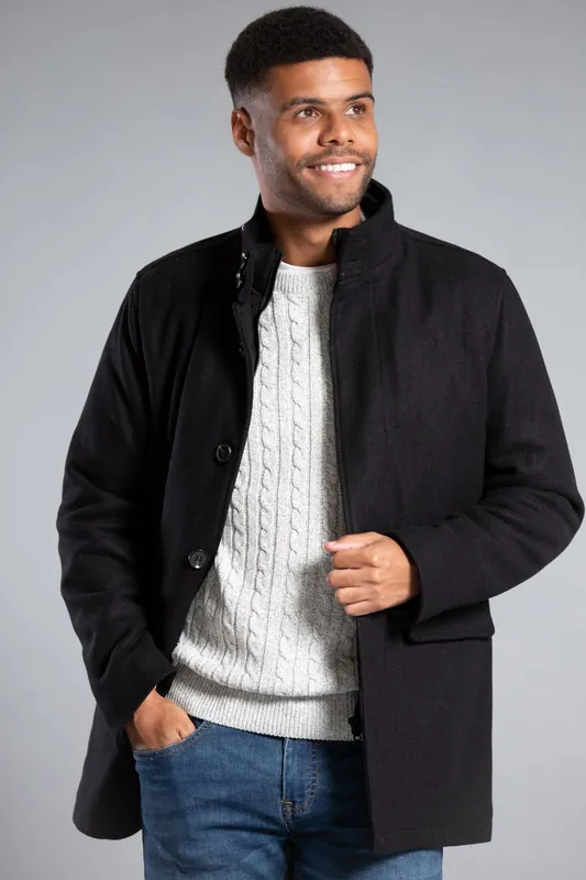 Faux Wool Funnel Neck Jacket with Button Detailing - Tokyo Laundry