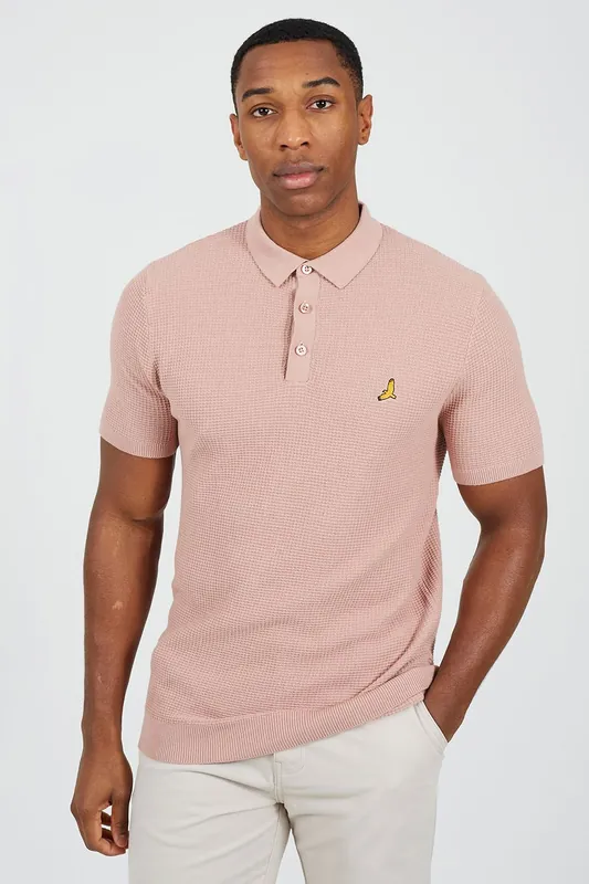 Cotton Waffle Knit Embroidered Polo Shirt - Brave Soul