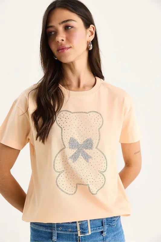 Embroidered Crew Neck Printed T-Shirt
