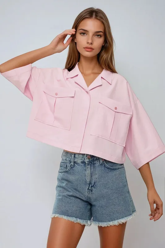 Crop Shirt with a Pocket Detail - Hiccup