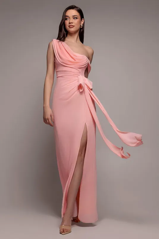 One Shoulder Cowl With Bow Detail Maxi Dress - Goddiva
