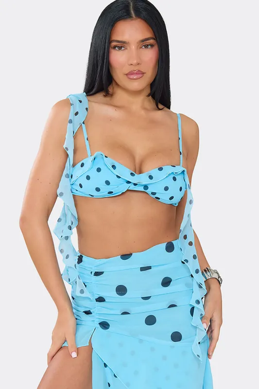 Strappy Sweetheart Neckline Twist Front Polka Dot Bralet - EGO