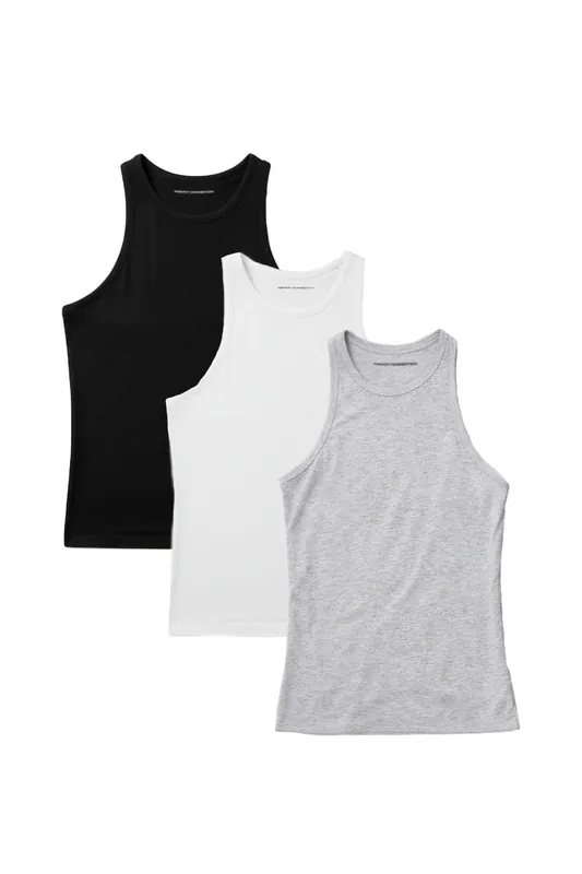 3 Pack Cotton Ribbed Crew Neck Racer Back Vests - French Connection