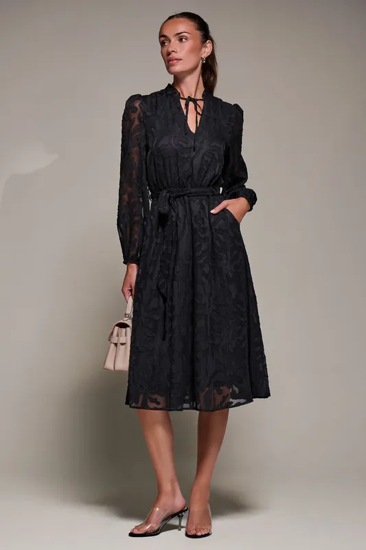 Tie Neck Chiffon Midi Dress - Jolie Moi