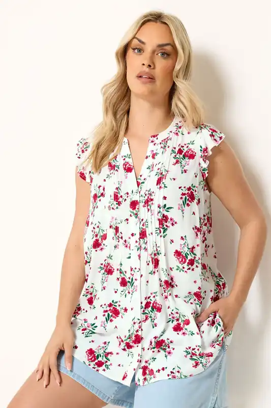 Floral Sleeveless Pintuck Top - Yours