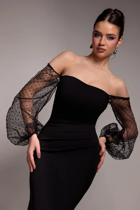 Dobby Organza Bishop Sleeve Multiway Maxi Dress - Goddiva