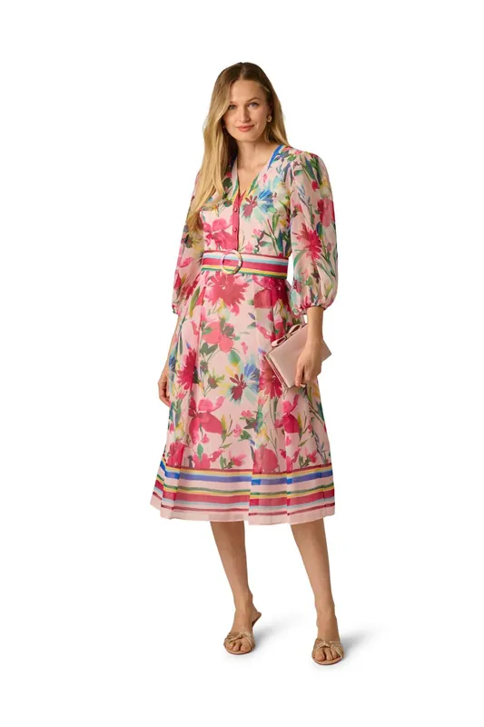 Printed Stripe Midi Dress - Adrianna Papell