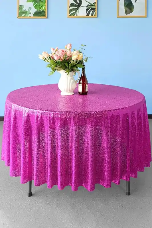 Neel Blue 50 Inch Round Sequin Tablecloth