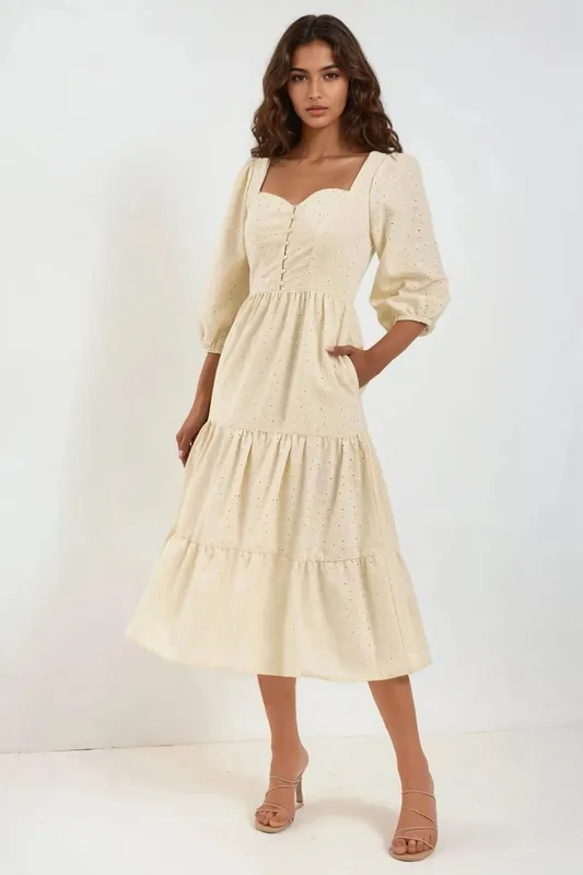 Embroidered Heart Collar Maxi Dress - Hiccup