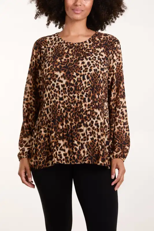 Brown Leopard Print Pleated Top - Blue Vanilla