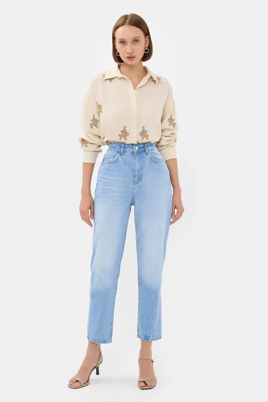 Flowers Embroidered Long Sleeve Shirt - Hiccup