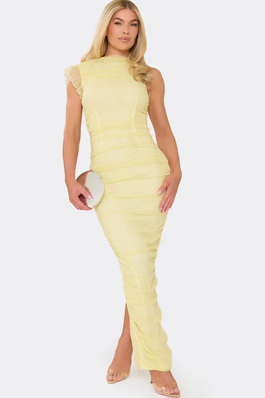Sleeveless Ruched Lace Maxi Dress - EGO