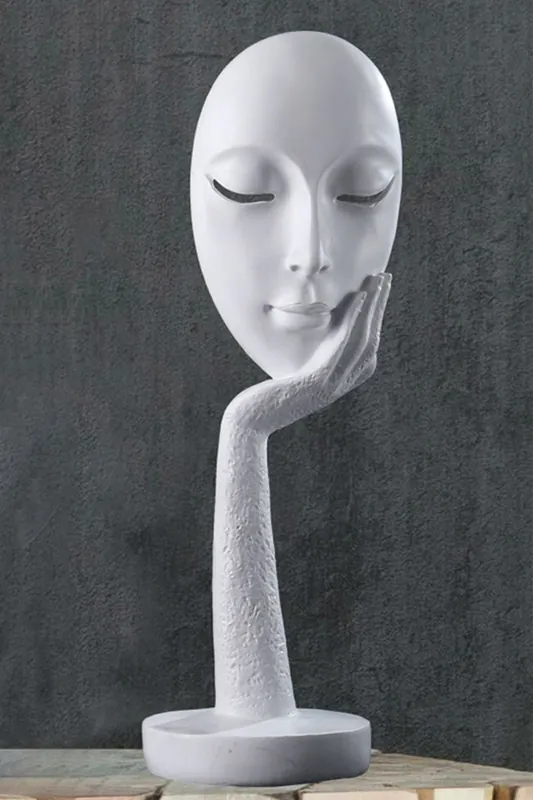 11.5cm Dia x 37cm H Abstract Art Resin Mask Ornaments Meditation Sculpture - Living and Home