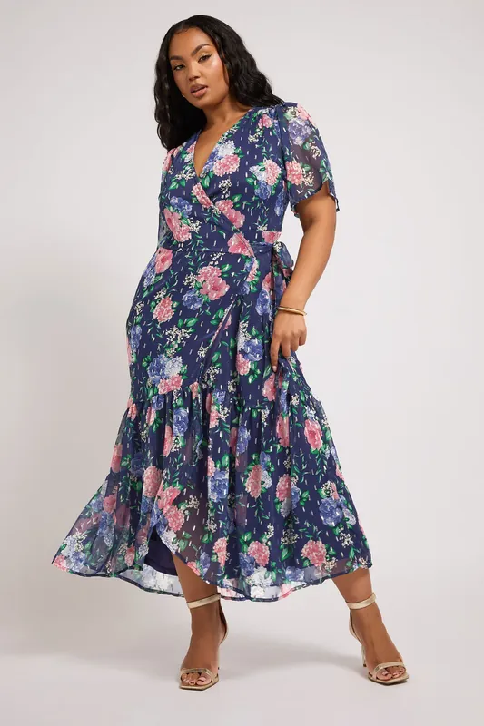 Floral Metallic Wrap Dress - Yours