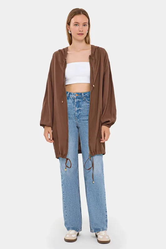 Oversized Zip-Up Hoodie with Drawstring