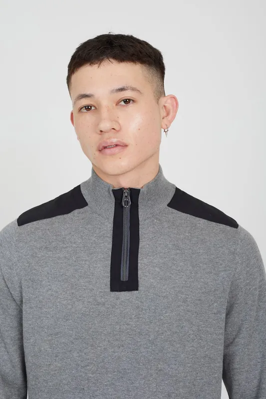 Cotton Quarter Zip Funnel Neck Contrast Knit Jumper - Brave Soul