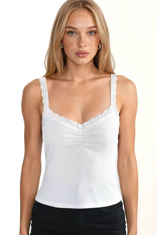 V-Neck Lace Detailed Tank Top