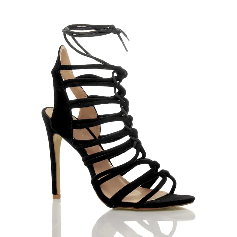 High Heel Lace Up Strappy Sandals - AJVANI