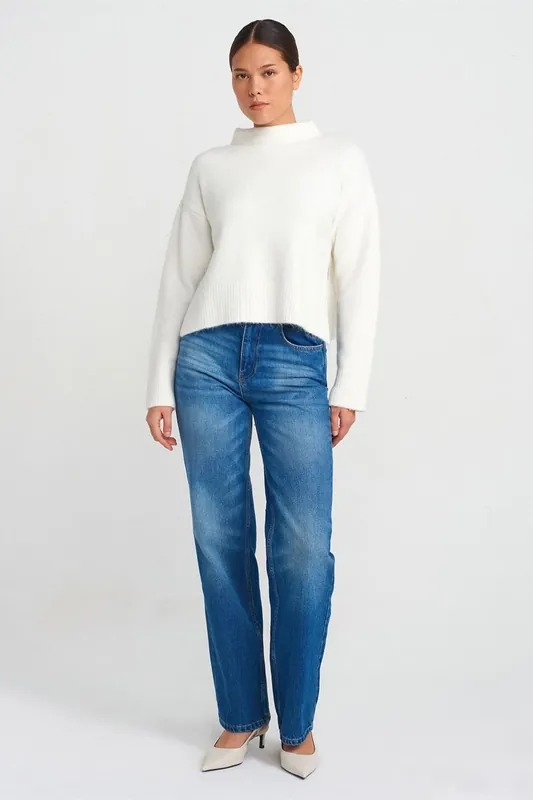 High-Waist Straight-Leg Cotton Jeans