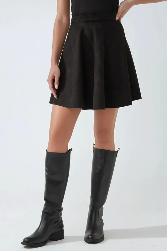 Elegant High Waist Suede Mini Skirt - Hiccup
