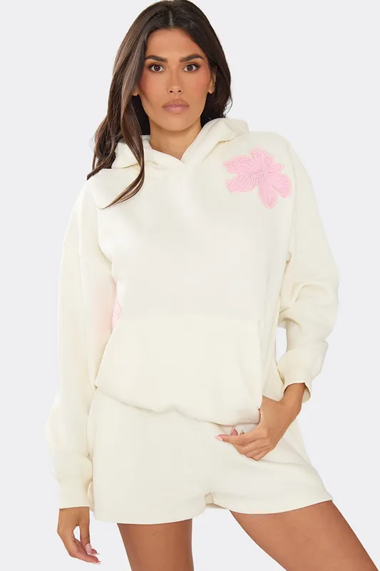 Long Sleeve Embroidered Floral Hoodie - EGO