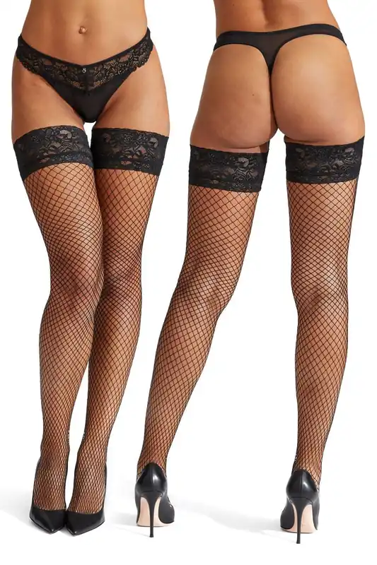 Lace Top Fishnet Hold Ups 2 Pack - Ann Summers