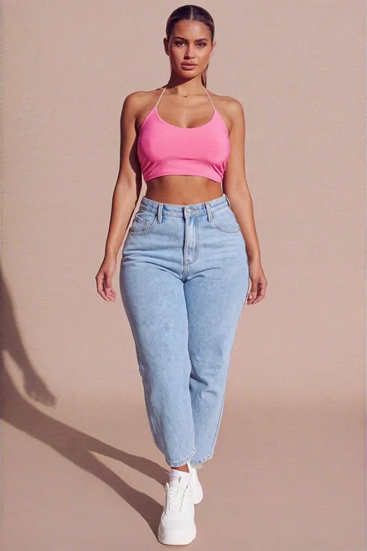 Slinky Spaghetti Strap Halterneck Crop Top - Femme Luxe