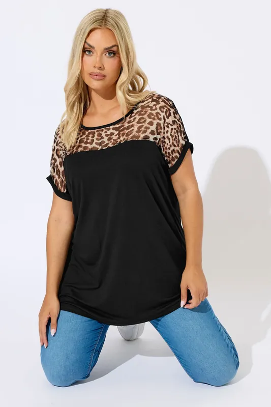 Leopard Mesh Panel Top - Yours