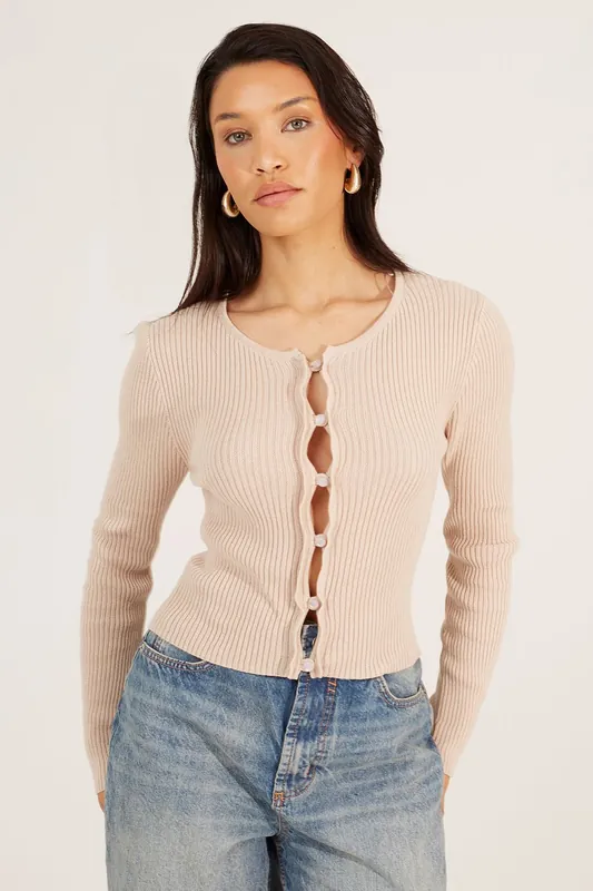 Ribbed Long Sleeve Button Down Cardigan - Brave Soul